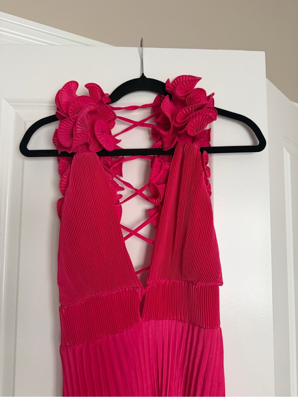Hello Molly Hot Pink Ruffle Pleated Maxi Dress - Picture 3 of 4